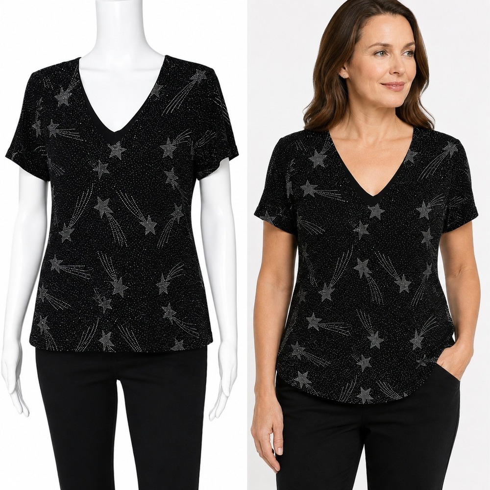 Vintage Y2K Impressions Millennium Womens XL Black Silver Shooting Star Top